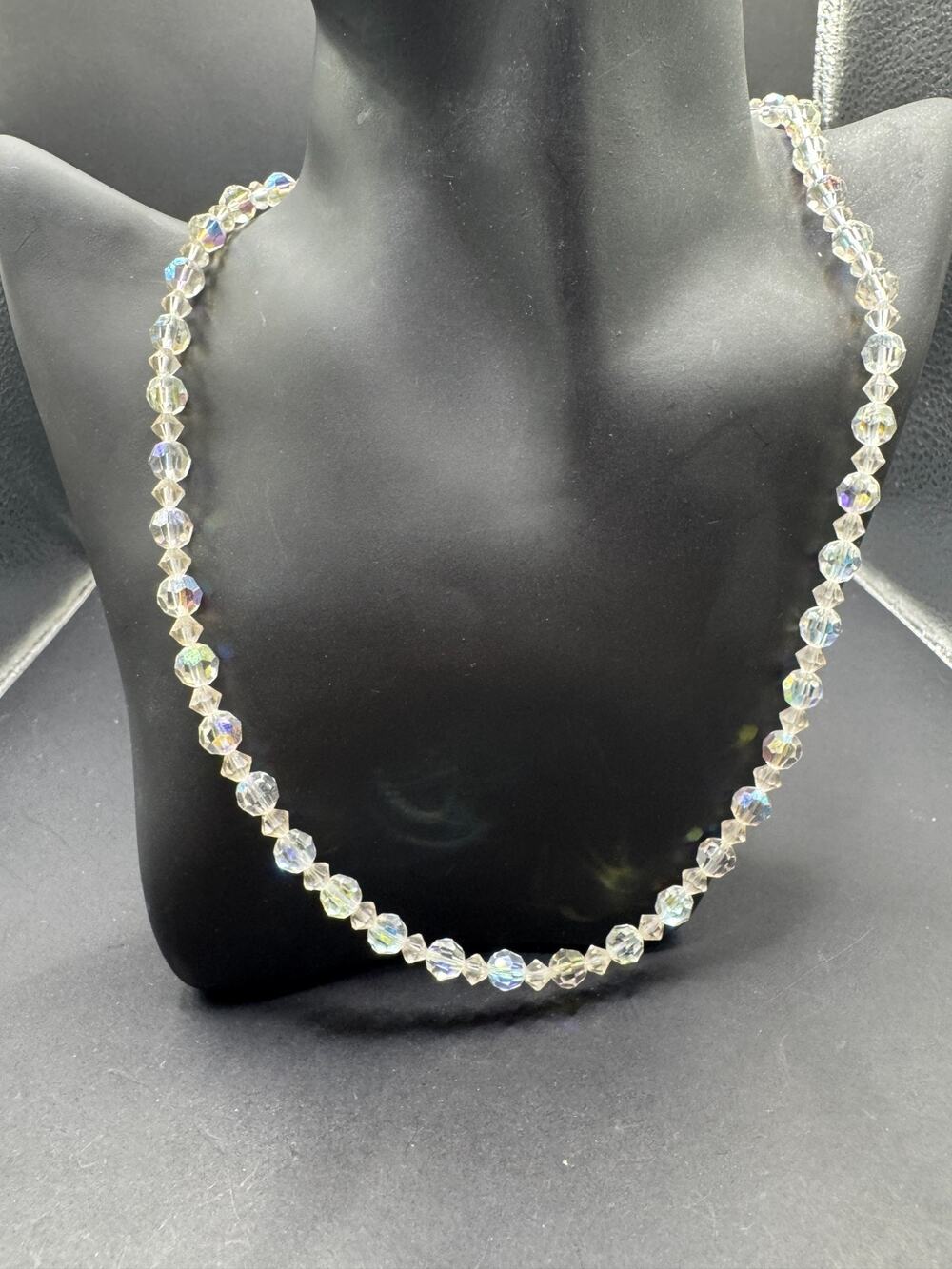 Vintage Clear AB Aurora Borealis Crystal Ladies Beaded Strand Necklace 19"